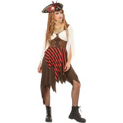 Piratin-Kleid für Damen, braun/rot