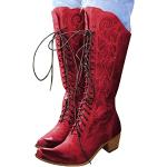 Rote Vintage Ankle Boots & Klassische Stiefeletten mit Reißverschluss aus Leder für Damen Größe 38 für den für den Herbst 