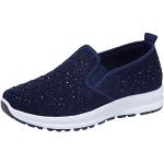 Blaue Low Sneaker mit Strass ohne Verschluss aus Mesh leicht für Damen Größe 37 für den für den Sommer 