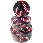 Runde Weihnachtsdosen mit Süßigkeitenmotiv aus Metall 3-teilig 