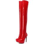 Rote Lack-Optik Pfennigabsatz High-Heel Stiefel mit Vogel-Motiv aus Lackleder atmungsaktiv für Damen Größe 35,5 