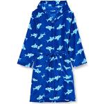 Reduzierte Blaue Playshoes Kinderbademäntel mit Kapuze mit Hai-Motiv mit Knopf aus Fleece Größe 134 