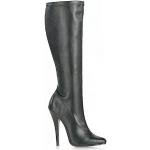 Schwarze Casual Pleaser Domina Vegane Spitze Pfennigabsatz High-Heel Stiefel mit Reißverschluss aus Kunstleder für Damen Größe 46 mit Absatzhöhe über 9cm 
