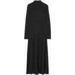 Schwarze COS Maxi Rollkragen Plisseekleider durchsichtig aus Viskose für Damen Größe XS für den für den Herbst 