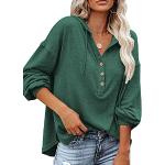 Reduzierte Grüne Langärmelige Henleykragen V-Shirts mit Kapuze für Damen Größe M für den für den Herbst 