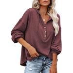 Reduzierte Burgundfarbene Langärmelige Henleykragen V-Shirts mit Kapuze für Damen Größe XXL für den für den Herbst 