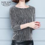 Graue Elegante Tunika-Blusen mit Pailletten aus Wolle für Damen Größe 4 XL Große Größen 