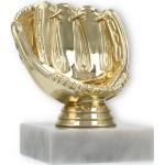 Pokal Kunststofffigur Baseballhandschuh gold auf weißem Marmorsockel 9,8cm