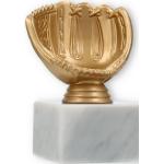 Pokal Kunststofffigur Baseballhandschuh goldmetallic auf weißem Marmorsockel 11,8cm