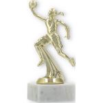 Pokal Kunststofffigur Basketballspielerin gold auf weißem Marmorsockel 17,5cm