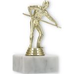 Pokal Kunststofffigur Billardspieler gold auf weißem Marmorsockel 13,0cm