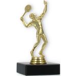 Tennis Pokal Kunststofffigur Tennisspieler gold auf schwarzem Marmorsockel 12,9cm