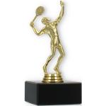 Tennis Pokal Kunststofffigur Tennisspieler gold auf schwarzem Marmorsockel 13,9cm
