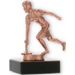 Pokal Metallfigur Eisstock Damen bronze auf schwarzem Marmorsockel 11,4cm