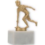 Pokal Metallfigur Eisstock Damen goldmetallic auf weißem Marmorsockel 13,4cm