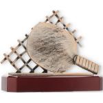 Pokal Zamakfigur Tischtennisnetz altgold auf mahagonifarbenen Holzsockel 16,8cm