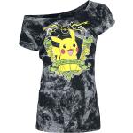 Schwarze Pokemon Pikachu U-Boot-Ausschnitt T-Shirts für Damen Größe XXL 