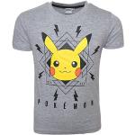 Graue Casual Kurzärmelige Pokemon Pikachu Rundhals-Ausschnitt Kinder T-Shirts aus Baumwolle 