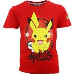 Rote Sportliche Kurzärmelige Pokemon Pikachu Rundhals-Ausschnitt Printed Shirts für Kinder & Druck-Shirts für Kinder aus Baumwolle für Jungen Größe 152 