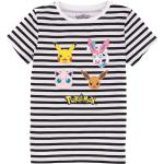 Schwarze Gestreifte Kurzärmelige Nintendo Pokemon Pikachu Kinder T-Shirts aus Baumwolle für Mädchen Größe 128 
