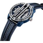 Blaue 5 Bar wasserdichte Wasserdichte Japanische Police Quarz Herrenarmbanduhren Dornschließe aus Edelstahl mit Mineralglas-Uhrenglas mit Lederarmband 