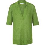 Grüne Halblangärmelige Peter Hahn V-Ausschnitt Damenlongpullover & Damenlongpullis mit Vogel-Motiv aus Leinen maschinenwaschbar für den für den Sommer 