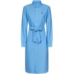 Reduzierte Hellblaue Langärmelige Ralph Lauren Polo Ralph Lauren Polo Blue Midi Shirtkleider aus Baumwolle für Damen Größe M 
