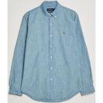 Blaue Melierte Ralph Lauren Polo Ralph Lauren Button Down Kragen Herrenjeanshemden mit Knopf aus Baumwolle Größe XXL 