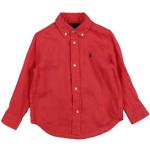 Rote Bestickte Langärmelige Ralph Lauren Polo Ralph Lauren Button Down Kragen Kinderoberteile aus Leinen für Jungen 