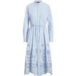 Hellblaue Langärmelige Ralph Lauren Polo Ralph Lauren Maxi Stehkragen Herbstkleider aus Baumwolle für Damen Größe XS 