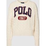 Reduzierte Offwhitefarbene Ralph Lauren Polo Ralph Lauren Zopfpullover aus Baumwolle für Damen Größe XL für den für den Herbst 