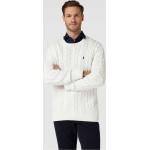 Weiße Unifarbene Ralph Lauren Polo Ralph Lauren Rundhals-Ausschnitt Zopfpullover aus Baumwolle für Herren Größe M 