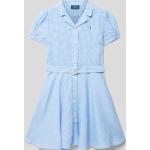 Blaue Gingham Halblangärmelige Ralph Lauren Polo Ralph Lauren Kinderkleider aus Leinen für Mädchen Größe 128 