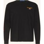 Schwarze Langärmelige Ralph Lauren Polo Sport Herrenpoloshirts & Herrenpolohemden aus Baumwolle Übergrößen 