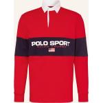 Rote Gestreifte Langärmelige Ralph Lauren Polo Sport Langarm-Poloshirts aus Jersey für Herren Übergrößen 
