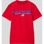 Rote Melierte Kurzärmelige Ralph Lauren Polo Sport Rundhals-Ausschnitt Kinder T-Shirts aus Baumwolle für Jungen 