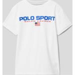 Weiße Melierte Kurzärmelige Ralph Lauren Polo Sport Rundhals-Ausschnitt Kinder T-Shirts aus Baumwolle für Jungen 