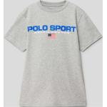 Graue Melierte Kurzärmelige Ralph Lauren Polo Sport Rundhals-Ausschnitt Kinder T-Shirts aus Baumwolle für Jungen 