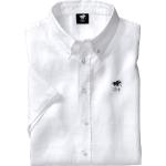 Weiße Bestickte Elegante Polo Sylt Button Down Kragen Herrenkurzarmhemden mit Knopf aus Leinen schmutzabweisend Größe M für den für den Sommer 