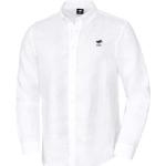Weiße Bestickte Elegante Polo Sylt Button Down Kragen Herrenkurzarmhemden mit Knopf aus Leinen schmutzabweisend Größe XL für den für den Sommer 