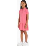 Pinke Bestickte Kurzärmelige Kinderpolokleider mit Volants aus Baumwolle für Mädchen für den für den Sommer 
