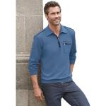 Blaue Unifarbene Langärmelige Langarm-Poloshirts mit Reißverschluss aus Baumwolle für Herren Größe 3 XL Tall 