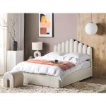 Cremefarbene Moderne Beliani Polsterbetten mit Bettkasten aus Samt mit Stauraum 140x200 