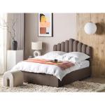 Taupefarbene Moderne Beliani Polsterbetten mit Bettkasten aus Samt mit Stauraum 140x200 