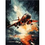 Orange Pop-Art Bilder mit Flugzeug-Motiv Querformat 24x32 