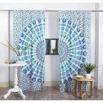 Blaue Hippie Scheibengardinen & Küchengardinen mit Mandala-Motiv aus Baumwolle transparent 
