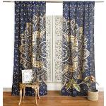Blaue Boho Raumteiler Vorhänge mit Mandala-Motiv aus Baumwolle transparent 