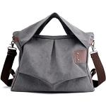 Graue Oversize Damenschultertaschen & Damenshoulderbags mit Reißverschluss aus Canvas mit Innentaschen 