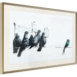 Poster - Banksy: Pigeons | 90x60 cm | Goldener Rahmen mit Passepartout