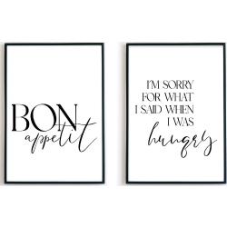 Poster Küche - Bilder Set Als Küchendeko | Esszimmer Schwarz Weiß Küchenbilder Typografie Quotes Spruch Geschenk Einzug Bon Appetit